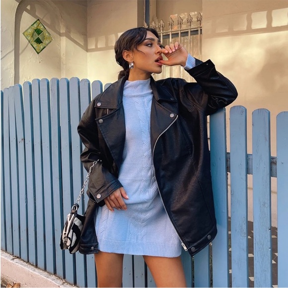 Princess Polly Jackets & Blazers - Princess Polly Black Faux Leather Oversized Moto Jacket